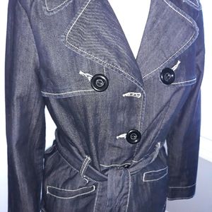 Baccini black denim mini trenchcoat. Medium